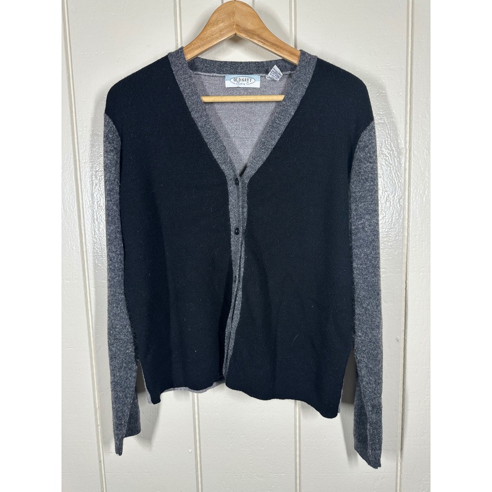 Old Navy Cardigan Womens XL Black Grey Wool Blend V-Neck Colorblock Sweater